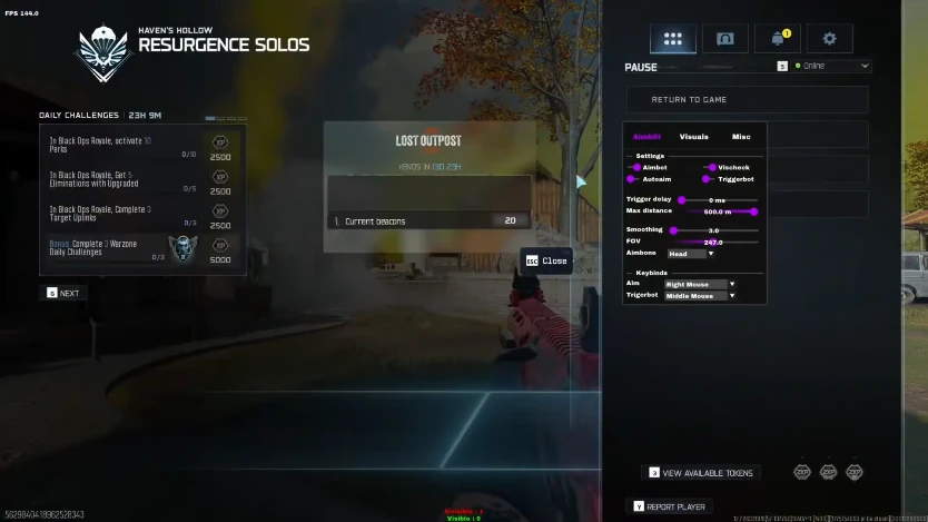 Aimbot overlay with FOV, smoothing, and bone settings